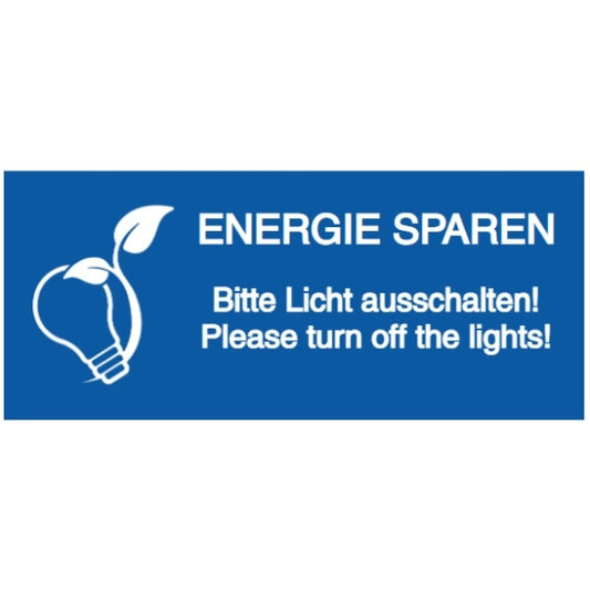 GLOBAL CARTELLO SEGNALETICO UNI - energie sparen bitte licht ausschalten please turn off the lights - Adesivo Extra Resistente, Pannello in Forex, Pannello In Alluminio