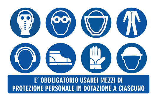 GLOBAL CARTELLO SEGNALETICO - è obbligatorio usare i mezzi di protezione personale in dotazione - Adesivo Extra Resistente, Pannello in Forex, Pannello In Alluminio