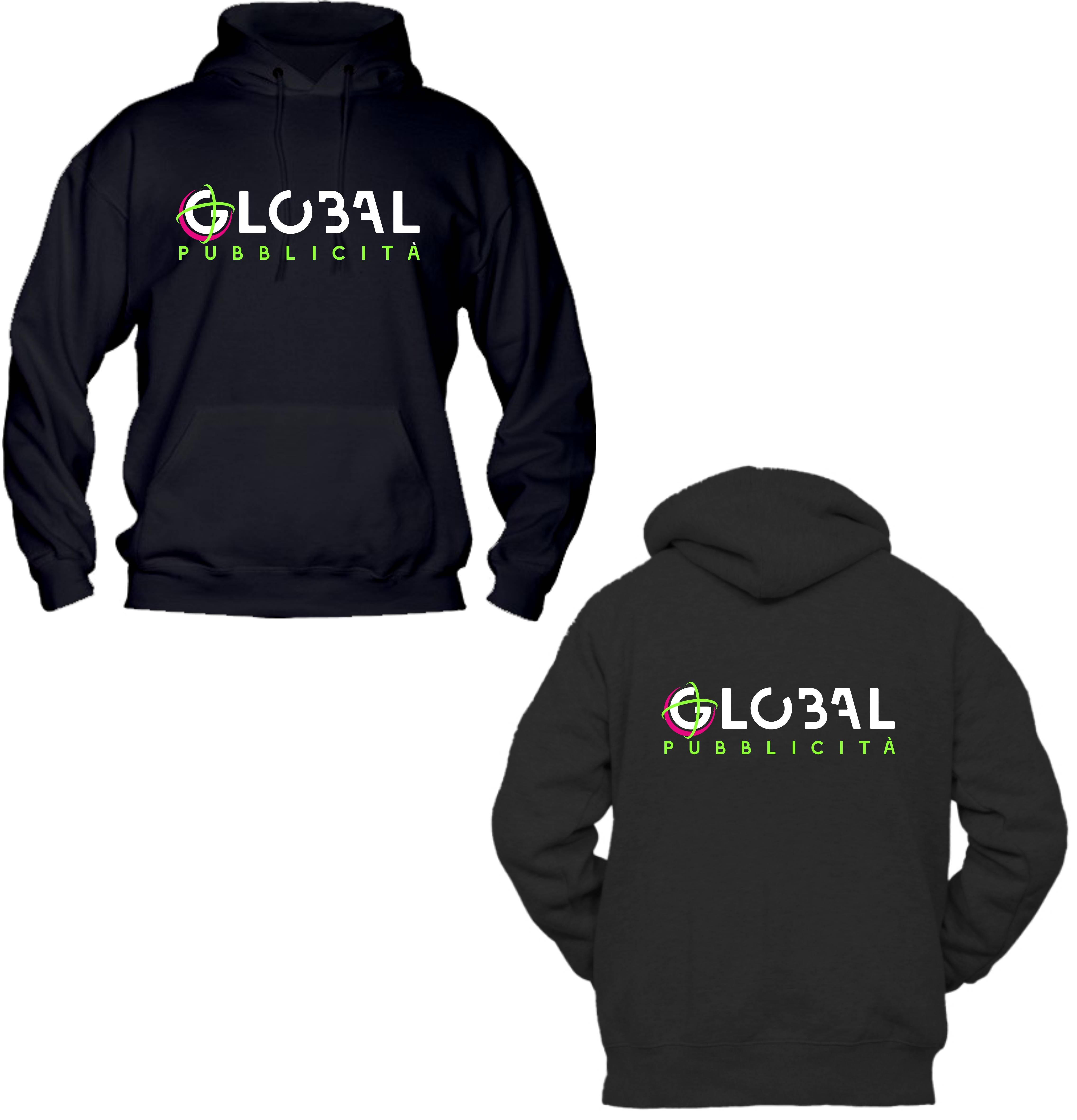 Stock 100 Felpe Cappuccio Uomo Personalizzate con logo Stampa fronte GLOBAL PUBBLICITA