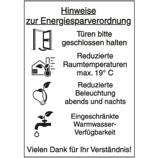 GLOBAL CARTELLO SEGNALETICO - hinweise zur energiesparverordnung -  Adesivo Extra Resistente, Pannello in Forex, Pannello In Alluminio