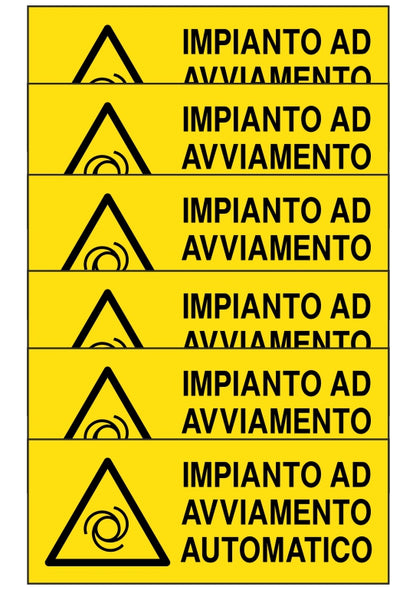 GLOBAL KIT DI 6 ADESIVI UNI - impianto ad avviamento automatico - Pittogramma ISO 7010 Con Stampa Diretta U.V. (IDEALE ANCHE PER ESTERNO)
