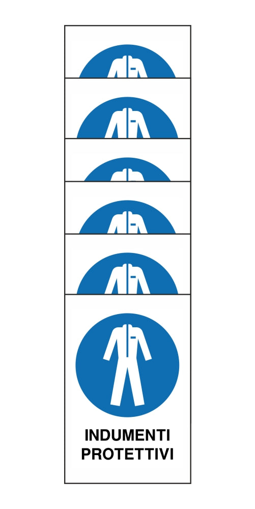 KIT DI 6 ADESIVI RETTANGOLARI - indumenti protettivi - Pittogramma ISO 7010 Con Stampa Diretta U.V. (IDEALE ANCHE PER ESTERNO)
