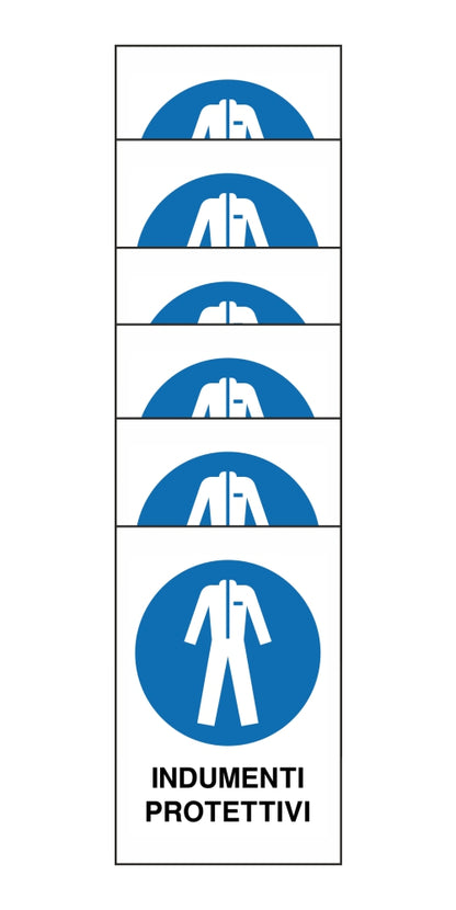 KIT DI 6 ADESIVI RETTANGOLARI - indumenti protettivi - Pittogramma ISO 7010 Con Stampa Diretta U.V. (IDEALE ANCHE PER ESTERNO)
