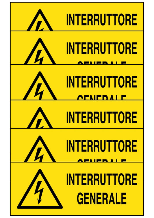 GLOBAL KIT DI 6 ADESIVI UNI - interruttore generale - Pittogramma ISO 7010 Con Stampa Diretta U.V. (IDEALE ANCHE PER ESTERNO)