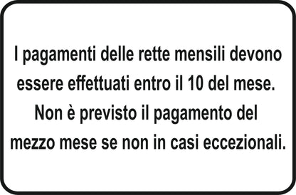 GLOBAL CARTELLO SEGNALETICO - i pagamenti delle rette mensili - Adesivo Extra Resistente, Pannello in Forex, Pannello In Alluminio
