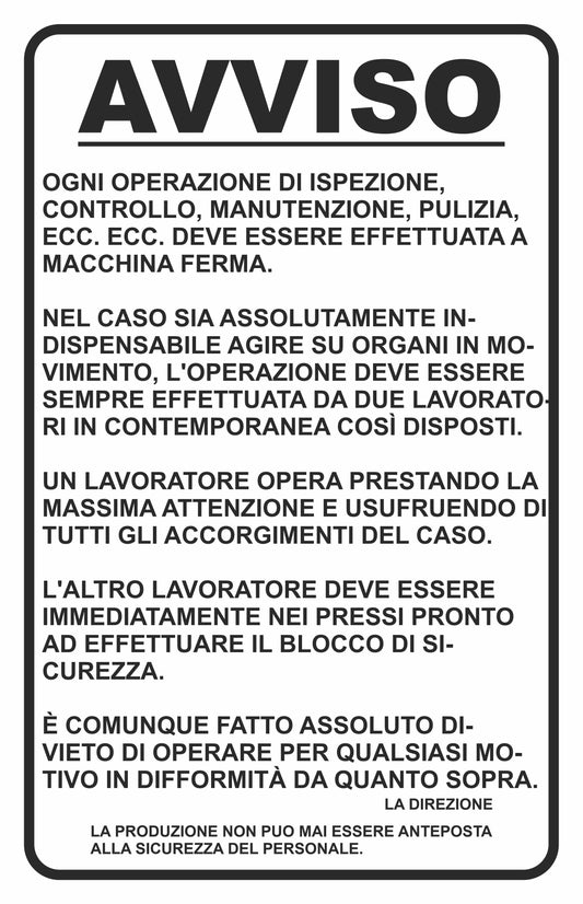 GLOBAL CARTELLO SEGNALETICO - istruzioni per la manutenzione con organi in movimento - Adesivo Extra Resistente, Pannello in Forex, Pannello In Alluminio