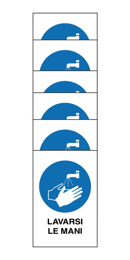 KIT DI 6 ADESIVI RETTANGOLARI - lavarsi le mani - Pittogramma ISO 7010 Con Stampa Diretta U.V. (IDEALE ANCHE PER ESTERNO)