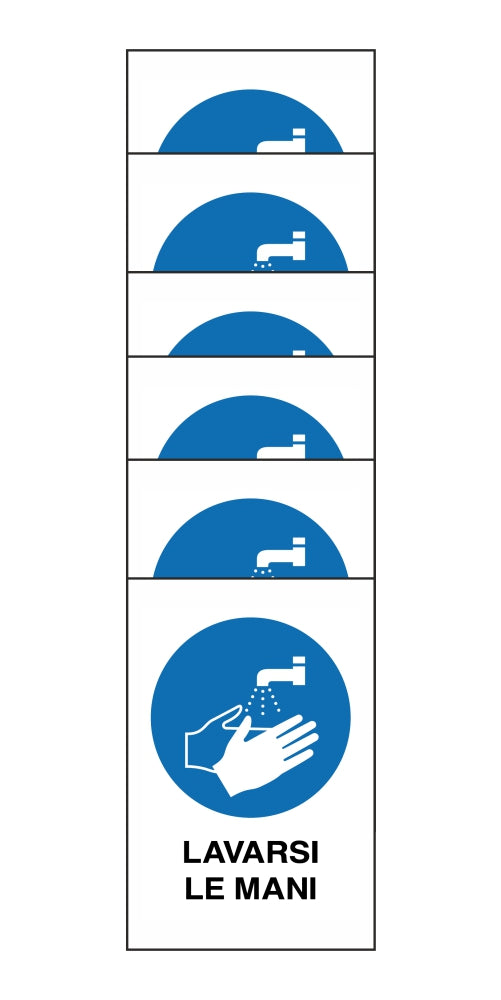 KIT DI 6 ADESIVI RETTANGOLARI - lavarsi le mani - Pittogramma ISO 7010 Con Stampa Diretta U.V. (IDEALE ANCHE PER ESTERNO)