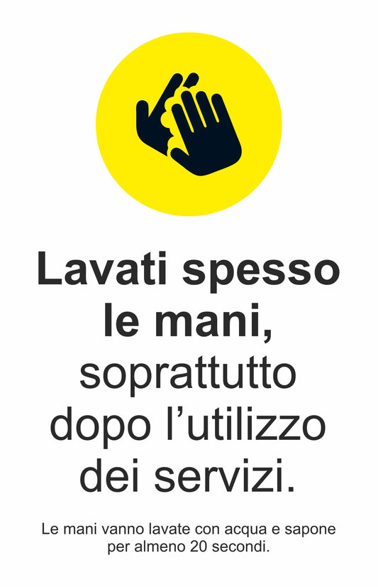 GLOBAL CARTELLO SEGNALETICO - Lavarsi spesso le mani - Adesivo Extra Resistente, Pannello in Forex, Pannello In Alluminio