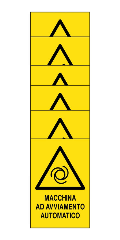 KIT DI 6 ADESIVI RETTANGOLARI - macchina ad avviamento automatico - Pittogramma ISO 7010 Con Stampa Diretta U.V. (IDEALE ANCHE PER ESTERNO)