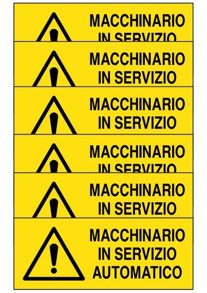 GLOBAL KIT DI 6 ADESIVI UNI - macchinario in servizio automatico - Pittogramma ISO 7010 Con Stampa Diretta U.V. (IDEALE ANCHE PER ESTERNO)