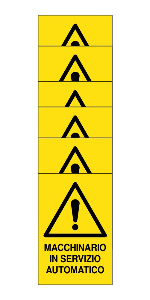 KIT DI 6 ADESIVI RETTANGOLARI - macchinario in servizio automatico - Pittogramma ISO 7010 Con Stampa Diretta U.V. (IDEALE ANCHE PER ESTERNO)
