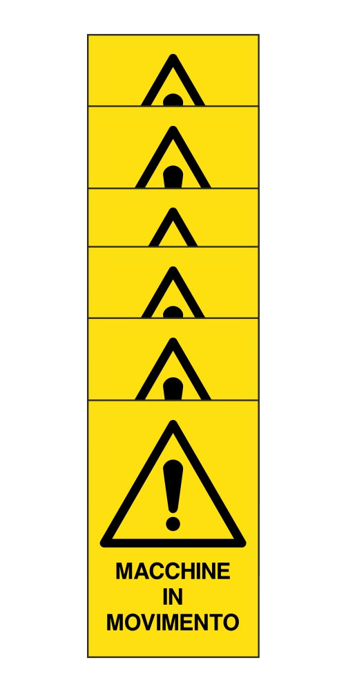 KIT DI 6 ADESIVI RETTANGOLARI - macchine in movimento - Pittogramma ISO 7010 Con Stampa Diretta U.V. (IDEALE ANCHE PER ESTERNO)