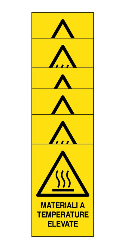 KIT DI 6 ADESIVI RETTANGOLARI - materiali a temperature elevate - Pittogramma ISO 7010 Con Stampa Diretta U.V. (IDEALE ANCHE PER ESTERNO)