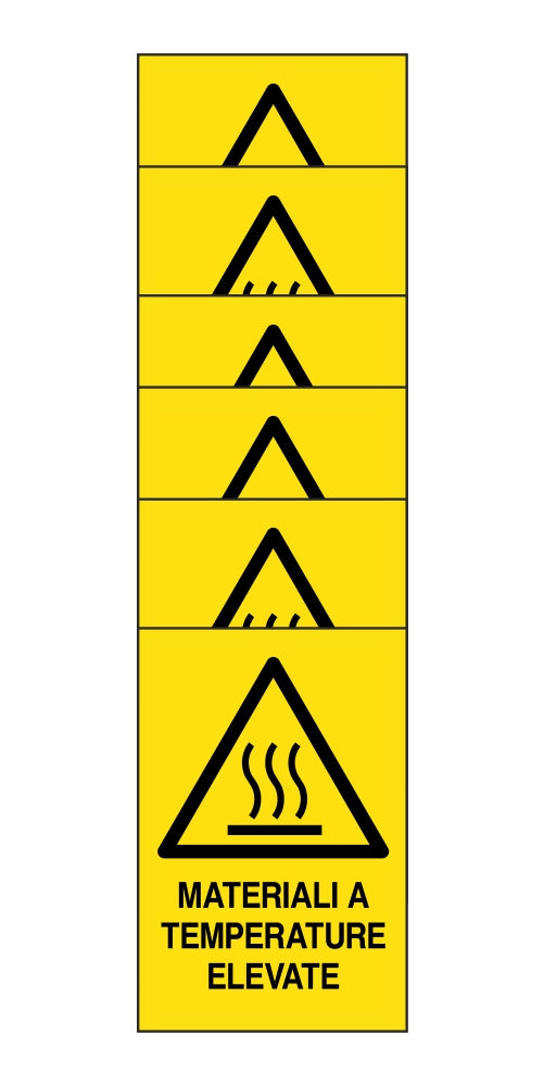 KIT DI 6 ADESIVI RETTANGOLARI - materiali a temperature elevate - Pittogramma ISO 7010 Con Stampa Diretta U.V. (IDEALE ANCHE PER ESTERNO)