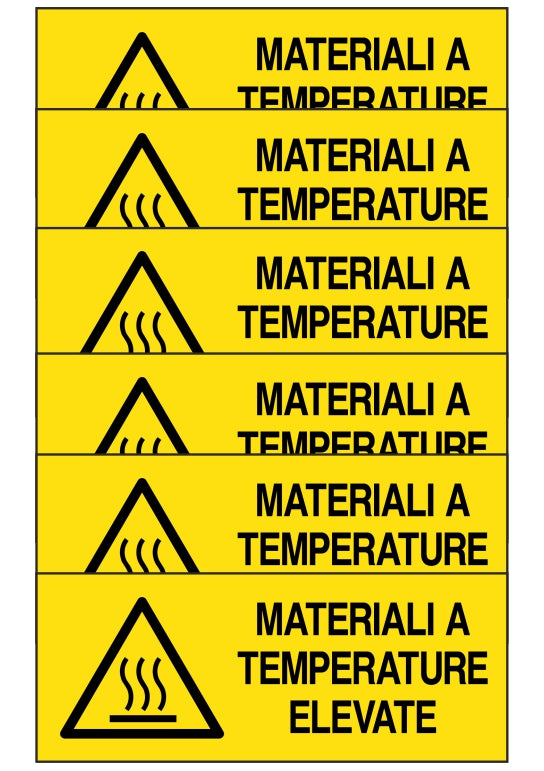 KIT DI 6 ADESIVI UNI - materiali a temperature elevate - Pittogramma ISO 7010 Con Stampa Diretta U.V. (IDEALE ANCHE PER ESTERNO)