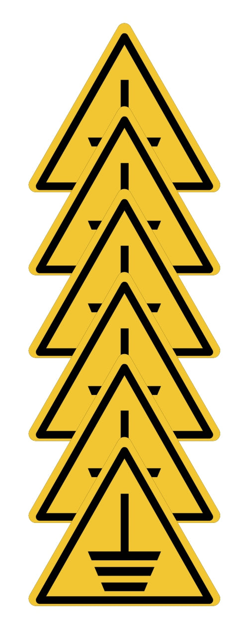 GLOBAL KIT DI 6 ADESIVI TRIANGOLARI - messa a terra - Pittogramma ISO 7010 Con Stampa Diretta U.V. (IDEALE ANCHE PER ESTERNO)