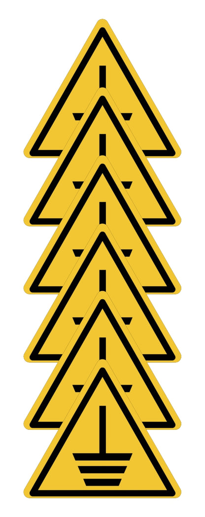 GLOBAL KIT DI 6 ADESIVI TRIANGOLARI - messa a terra - Pittogramma ISO 7010 Con Stampa Diretta U.V. (IDEALE ANCHE PER ESTERNO)