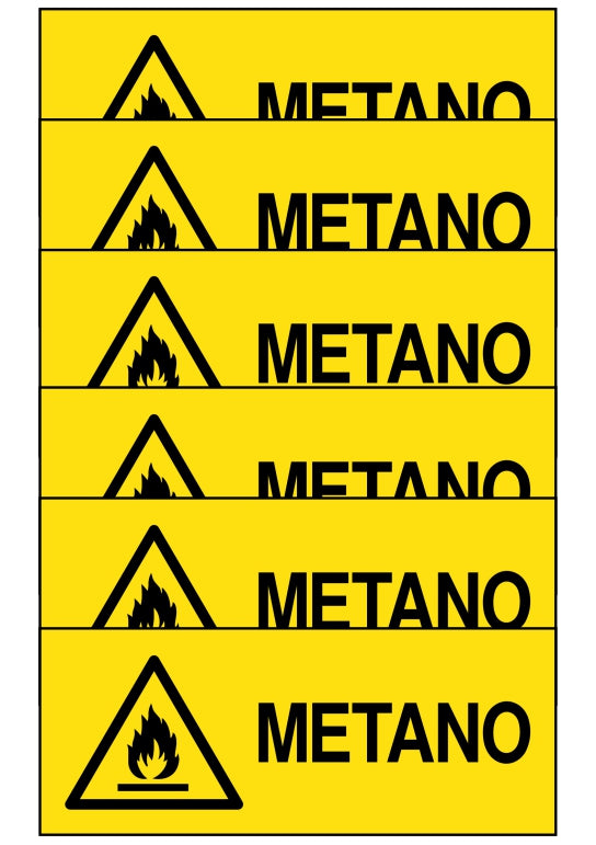 GLOBAL KIT DI 6 ADESIVI UNI - metano - Pittogramma ISO 7010 Con Stampa Diretta U.V. (IDEALE ANCHE PER ESTERNO)