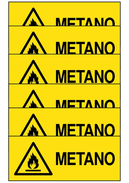 GLOBAL KIT DI 6 ADESIVI UNI - metano - Pittogramma ISO 7010 Con Stampa Diretta U.V. (IDEALE ANCHE PER ESTERNO)