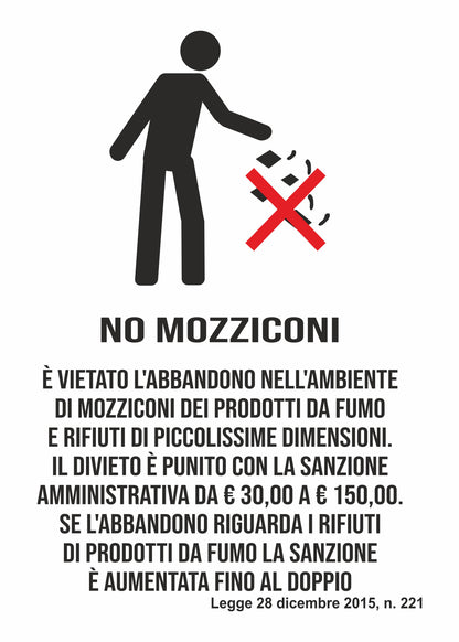 GLOBAL CARTELLO SEGNALETICO - no mozziconi - Adesivo Extra Resistente, Pannello in Forex, Pannello In Alluminio