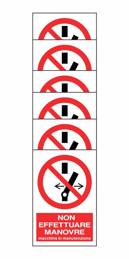 KIT DI 6 ADESIVI RETTANGOLARI - NON EFFETTUARE MANOVRE MACCHINA IN MANUTENZIONE - Pittogramma ISO 7010 Con Stampa Diretta U.V. (IDEALE ANCHE PER ESTERNO)