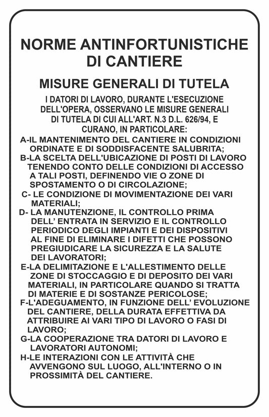 GLOBAL CARTELLO SEGNALETICO - norme antifortunistiche di cantiere - Adesivo Extra Resistente, Pannello in Forex, Pannello In Alluminio