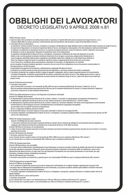 GLOBAL CARTELLO SEGNALETICO - obblighi dei lavoratori modello 2 - Adesivo Resistente, Pannello in Forex, Pannello In Alluminio