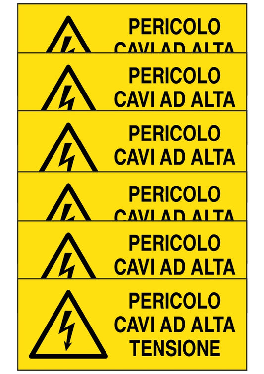 GLOBAL KIT DI 6 ADESIVI UNI - pericolo cavi ad alta tensione - Pittogramma ISO 7010 Con Stampa Diretta U.V. (IDEALE ANCHE PER ESTERNO)