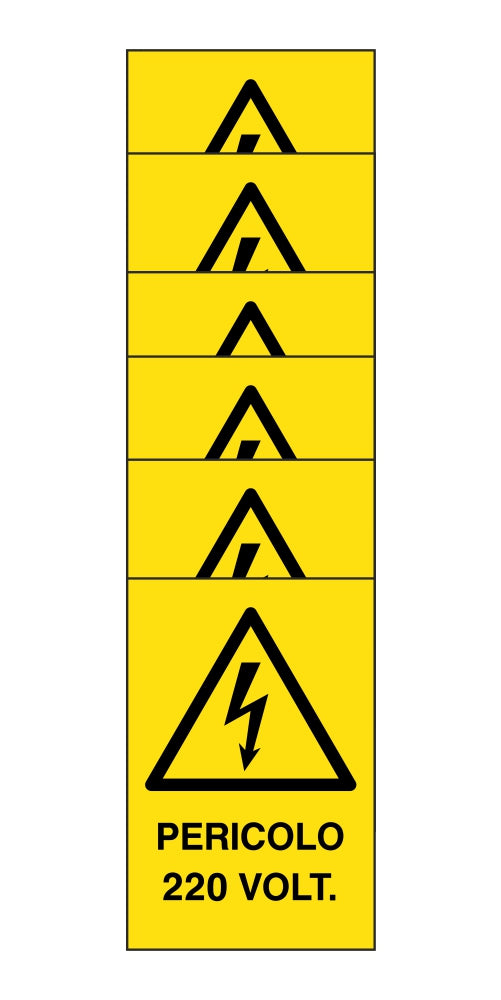 KIT DI 6 ADESIVI RETTANGOLARI - pericolo 220 volt - Pittogramma ISO 7010 Con Stampa Diretta U.V. (IDEALE ANCHE PER ESTERNO)