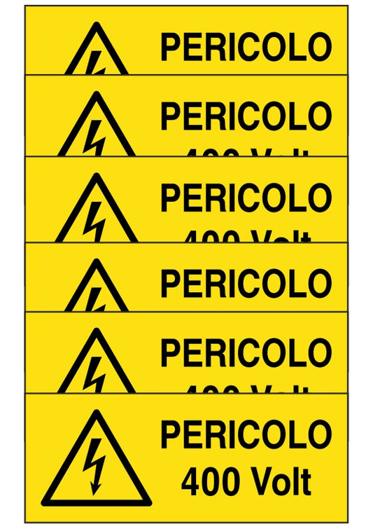 KIT DI 6 ADESIVI UNI - pericolo 4000 volt - Pittogramma ISO 7010 Con Stampa Diretta U.V. (IDEALE ANCHE PER ESTERNO)