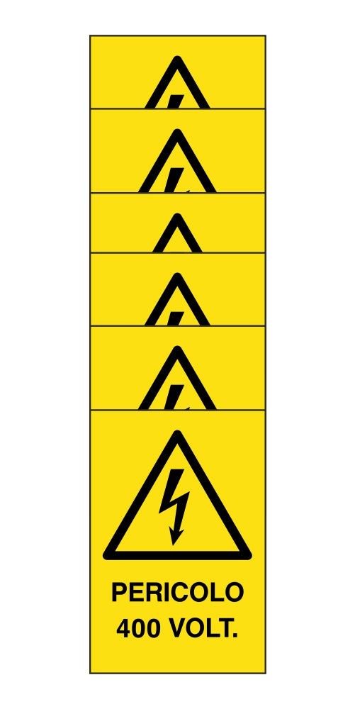 KIT DI 6 ADESIVI RETTANGOLARI - pericolo 400 volt - Pittogramma ISO 7010 Con Stampa Diretta U.V. (IDEALE ANCHE PER ESTERNO)