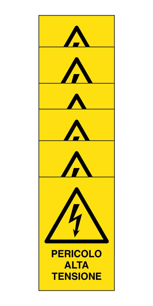KIT DI 6 ADESIVI RETTANGOLARI - pericolo alta tensione - Pittogramma ISO 7010 Con Stampa Diretta U.V. (IDEALE ANCHE PER ESTERNO)