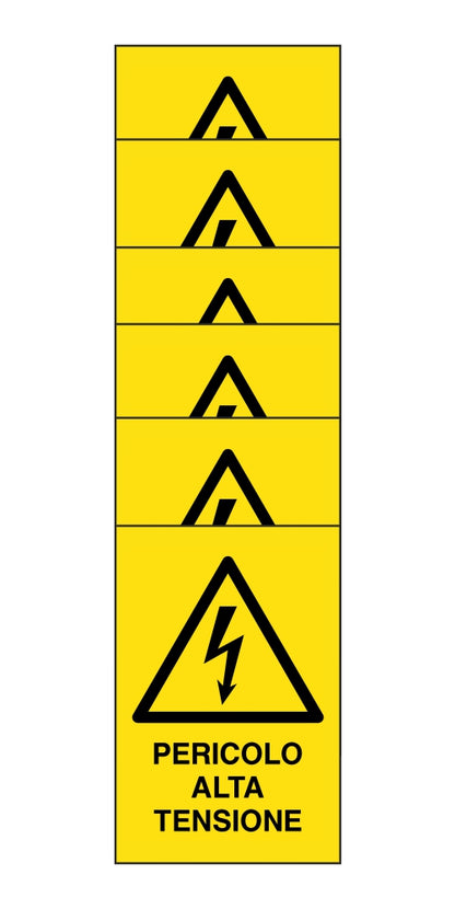 KIT DI 6 ADESIVI RETTANGOLARI - pericolo alta tensione - Pittogramma ISO 7010 Con Stampa Diretta U.V. (IDEALE ANCHE PER ESTERNO)