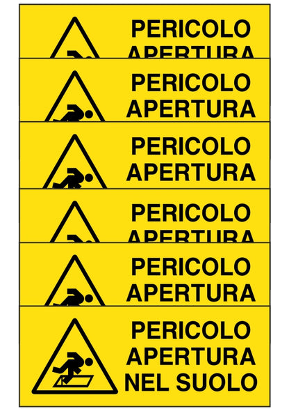 GLOBAL KIT DI 6 ADESIVI UNI - pericolo apertura nel suolo - Pittogramma ISO 7010 Con Stampa Diretta U.V. (IDEALE ANCHE PER ESTERNO)