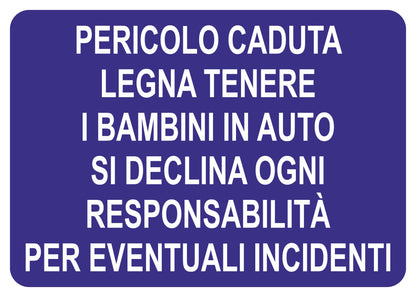 GLOBAL CARTELLO SEGNALETICO - pericolo caduta legna tenere i bambini in auto - Adesivo Extra Resistente, Pannello in Forex, Pannello In Alluminio