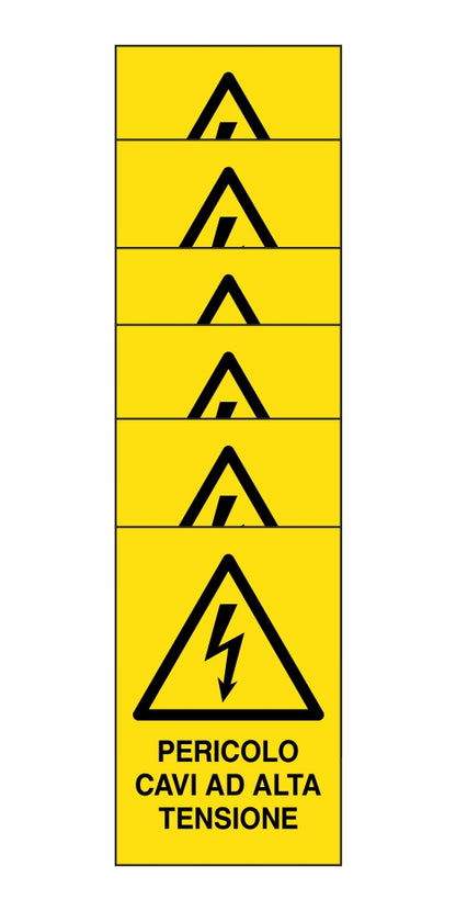 KIT DI 6 ADESIVI RETTANGOLARI - pericolo cavi ad alta tensione - Pittogramma ISO 7010 Con Stampa Diretta U.V. (IDEALE ANCHE PER ESTERNO)