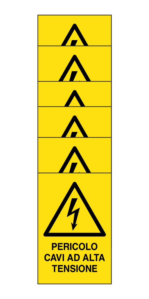 KIT DI 6 ADESIVI RETTANGOLARI - pericolo cavi ad alta tensione - Pittogramma ISO 7010 Con Stampa Diretta U.V. (IDEALE ANCHE PER ESTERNO)