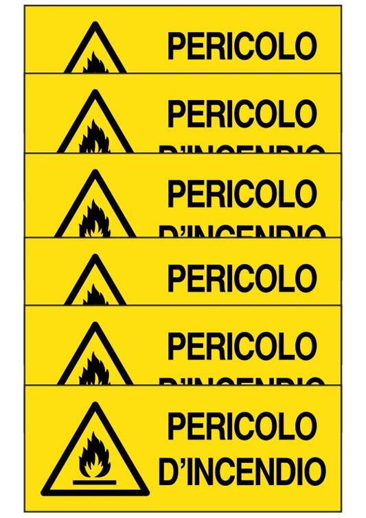 KIT DI 6 ADESIVI UNI - pericolo d'incendio - Pittogramma ISO 7010 Con Stampa Diretta U.V. (IDEALE ANCHE PER ESTERNO)