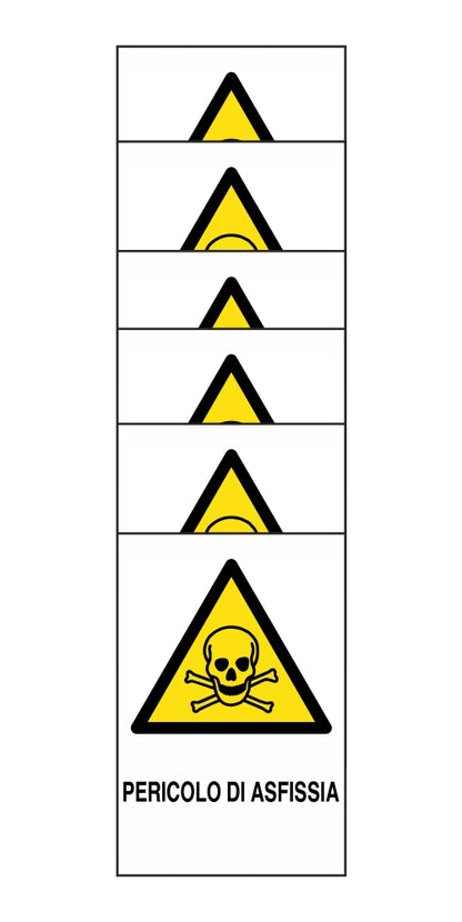 KIT DI 6 ADESIVI RETTANGOLARI - pericolo di asfissia - Pittogramma ISO 7010 Con Stampa Diretta U.V. (IDEALE ANCHE PER ESTERNO)
