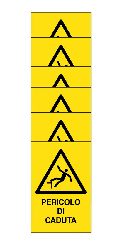 KIT DI 6 ADESIVI RETTANGOLARI - pericolo di caduta - Pittogramma ISO 7010 Con Stampa Diretta U.V. (IDEALE ANCHE PER ESTERNO)