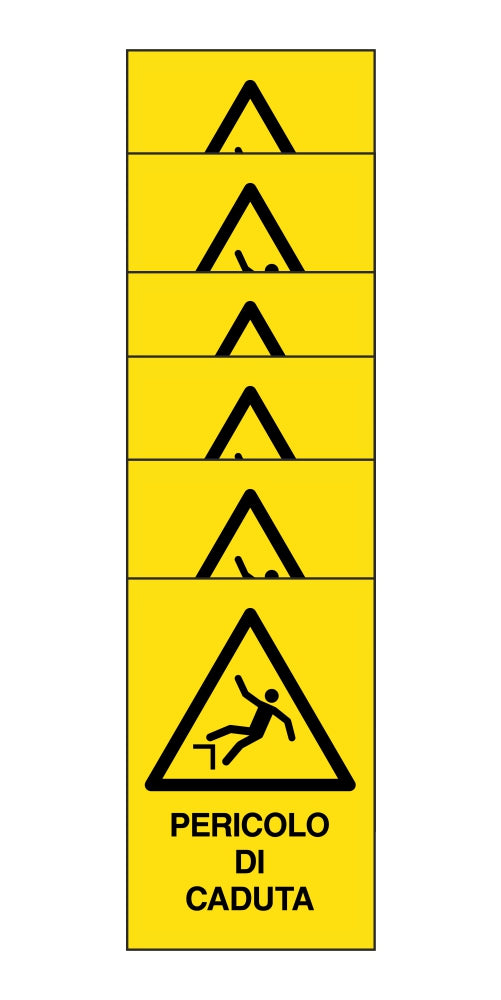 KIT DI 6 ADESIVI RETTANGOLARI - pericolo di caduta - Pittogramma ISO 7010 Con Stampa Diretta U.V. (IDEALE ANCHE PER ESTERNO)