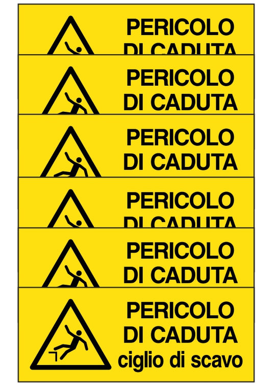 GLOBAL KIT DI 6 ADESIVI UNI - pericolo di caduta ciglio con scavo - Pittogramma ISO 7010 Con Stampa Diretta U.V. (IDEALE ANCHE PER ESTERNO)