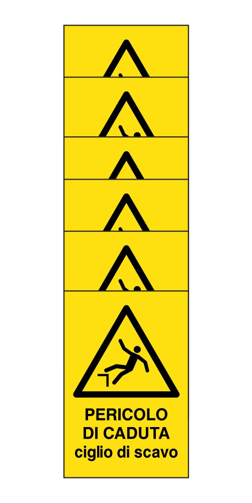 KIT DI 6 ADESIVI RETTANGOLARI - pericolo di caduta ciglio di scavo - Pittogramma ISO 7010 Con Stampa Diretta U.V. (IDEALE ANCHE PER ESTERNO)