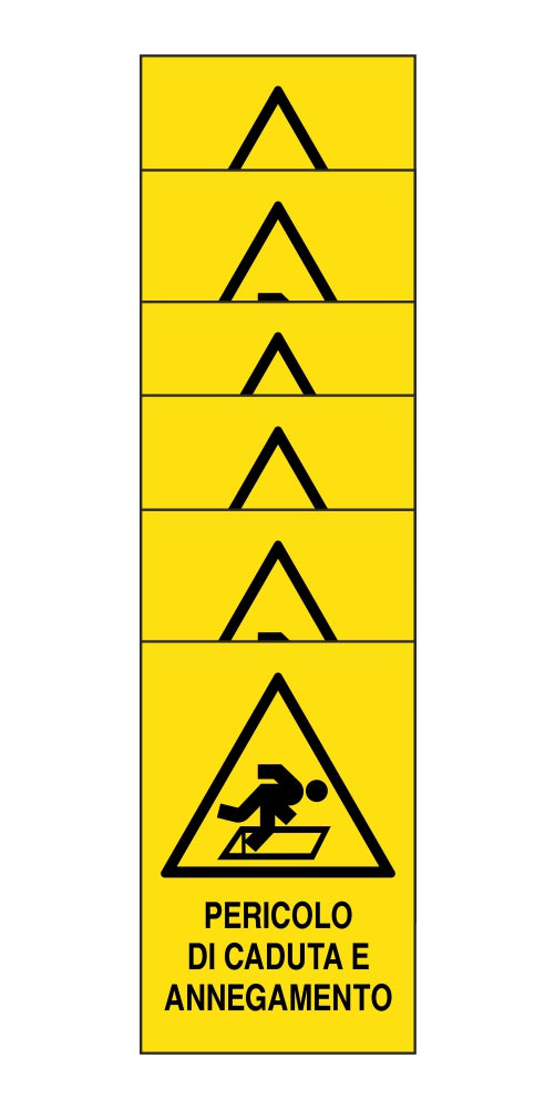 KIT DI 6 ADESIVI RETTANGOLARI - pericolo di caduta e annegamento - Pittogramma ISO 7010 Con Stampa Diretta U.V. (IDEALE ANCHE PER ESTERNO)