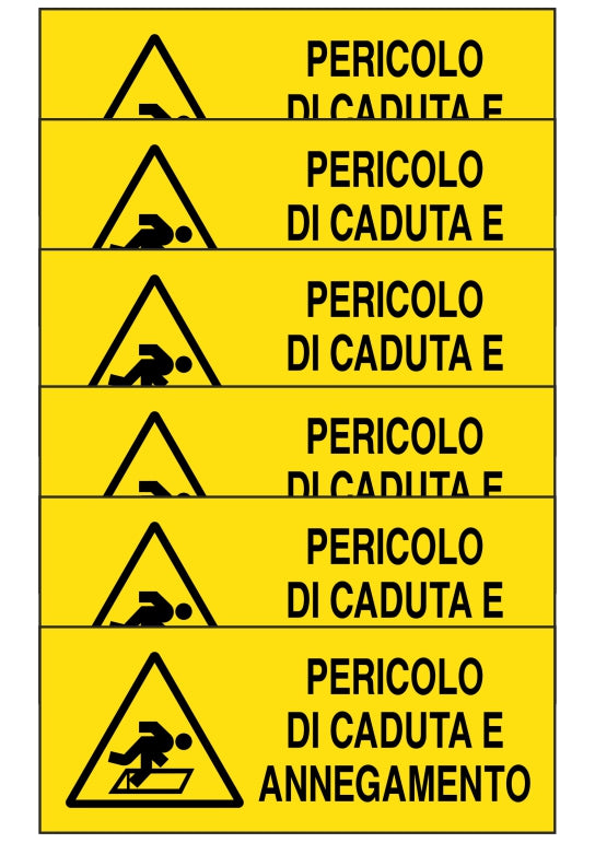 KIT DI 6 ADESIVI UNI - pericolo di caduta e annegamento - Pittogramma ISO 7010 Con Stampa Diretta U.V. (IDEALE ANCHE PER ESTERNO)