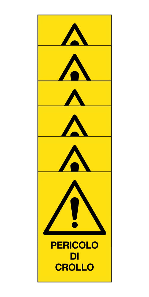 KIT DI 6 ADESIVI RETTANGOLARI - pericolo di crollo - Pittogramma ISO 7010 Con Stampa Diretta U.V. (IDEALE ANCHE PER ESTERNO)