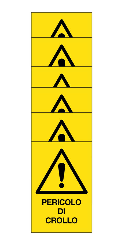 KIT DI 6 ADESIVI RETTANGOLARI - pericolo di crollo - Pittogramma ISO 7010 Con Stampa Diretta U.V. (IDEALE ANCHE PER ESTERNO)