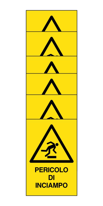 KIT DI 6 ADESIVI RETTANGOLARI - pericolo di inciampo - Pittogramma ISO 7010 Con Stampa Diretta U.V. (IDEALE ANCHE PER ESTERNO)