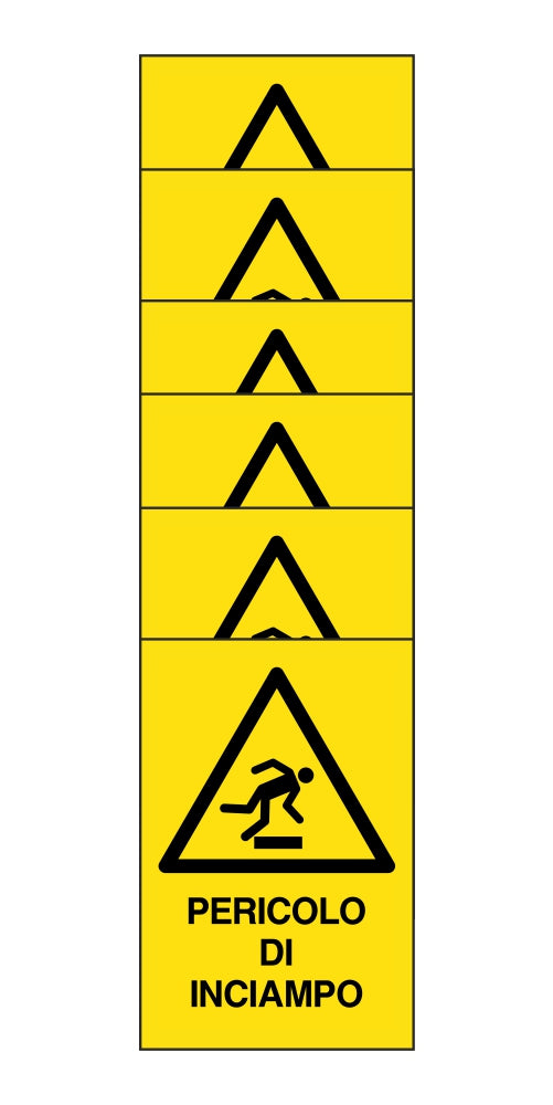 KIT DI 6 ADESIVI RETTANGOLARI - pericolo di inciampo - Pittogramma ISO 7010 Con Stampa Diretta U.V. (IDEALE ANCHE PER ESTERNO)
